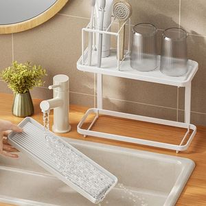 Organisateur de maquillage à 2 niveaux pour salle de bain, accessoires de comptoir, étagère de rangement pour cosmétiques, plateau de vanité sur pied - Product Image 3