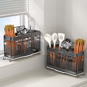 Youqin 304 Stainless Steel Chopstick Holder Wall Mounted Kitchen Utensil Drainer Storage Rack Square Shape Hanging - Product Image 1