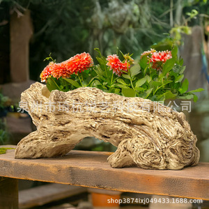 Imitation <b>Tree</b> Stump Resin Flower <b>Pot</b> Outdoor Garden Decor Retro Style Irregular Shape Synthetic Resins Planter - Product Image 1
