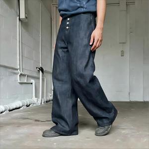 กางเกงยีนส์เดนิมทรงตรงสไตล์ญี่ปุ่นแบบดิบ ขอบดิบ ติดกระดุม ยี่ห้อ Custom Denim Factory สำหรับผู้ชาย - Product Image 2