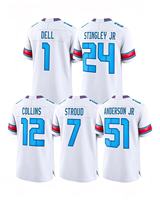 Vente en gros de haute qualité # 12 Collins # 51 Anderson Jr # 7 Stroud # 1 Maillot de football américain brodé Dell, édition limitée, maillot cousu