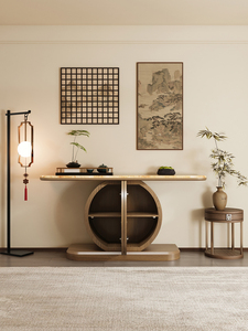 Mesa Consola de Madera Maciza Estilo Chino con Mármol, Almacenamiento Oculto Móvil para Sala de Estar, Mueble de Entrada con Diseño Creativo - Product Image 4