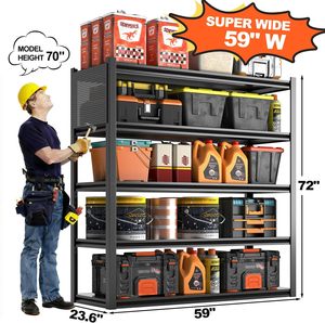 وحدة رفوف للجراج بـ 5 طبقات قابلة للتعديل، رفوف تخزين صناعية متينة قائمة بذاتها قابلة للتوسيع بسعة 5000 رطل - Product Image 2