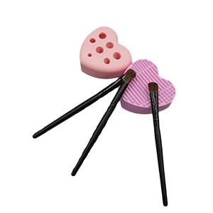 Limpiador de <span class=keywords><strong>brochas</strong></span> de maquillaje de corazón-Almohadilla de silicona con orificios de secado para limpieza de base y gel - Product Image 5