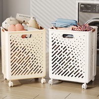 WANUO 50L/65L Panier à linge pliable en plastique Panier à linge sale Salle de bain Panier à linge en plastique avec roues universelles