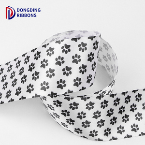 Белая тканая атласная полиэфирная лента большой ширины 3,8 см с простой черной печатью с логотипом собачьей лапы Милая фирменная упаковочная лента - Product Image 6