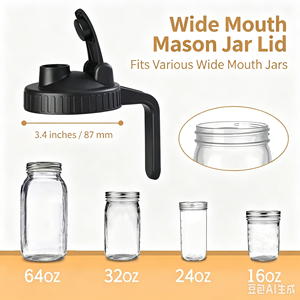 Couvercle à large ouverture pour bocal Mason avec poignée, bec verseur rabattable en plastique, couvercle de bocal réutilisable anti-fuite de 87 mm pour bocaux Mason de 32 oz - Product Image 3