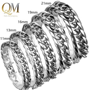 Pulsera de Cadena Franco de Acero Inoxidable Plateado de Múltiples Anchos 11/13/16/19/21mm, Brazalete Unisex Estilo Hip Hop, Joyería Urbana Europea - Product Image 1