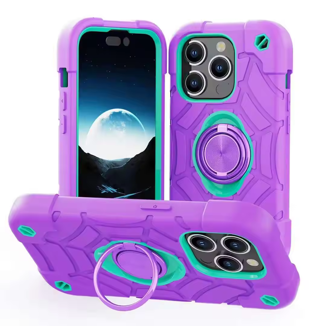 Hot Selling Kickstand Heavy Duty Rugged PC Silicone Cover for iPhone 13 14 15 Pro Max Cell Phone Case