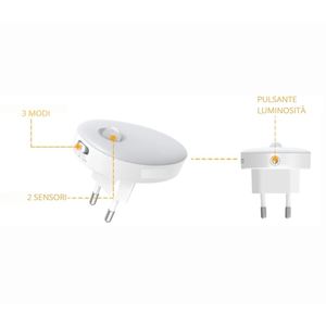 Set di 2 Luci Notturne LED Intelligenti con Sensore di Movimento e Regolazione della Luminosità, Basso Consumo, Accensione Automatica, Prodotte negli USA - Product Image 1