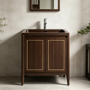 Classic Modern Floor <b>Standing</b> <b>Bathroom</b> Vanity Cabinet Ceramic Basin Vanity <b>Mirror</b> Dark Wood Finish Rectangular Design 32-34 - Product Image 3