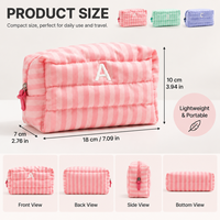 Pochette de maquillage matelassée rayée personnalisée avec logo brodé, portable, pour voyage, faible MOQ, fourniture directe usine