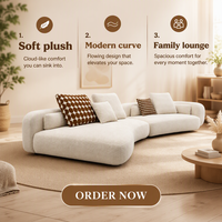 Modernes 4,08m Quadratisches Modulares Sofa Cremefarbenes Bouclé-Stoffsofa Großes Modulares Sofa für Luxus-Wohnzimmer Apartment Villa Edelstahl