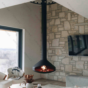 <span class=keywords><strong>Cheminée</strong></span> <span class=keywords><strong>murale</strong></span> circulaire en métal noir personnalisée à effet bois à flamme ouverte décorative à <span class=keywords><strong>bioéthanol</strong></span> électronique suspendue CRUISE - Product Image 3