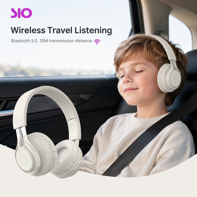 OEM ODM Kids Wireless 5.0 Headphones 85dB Hearing Protection LED Light Over Ear Headset Stereo Sound AUX 3.5mm
