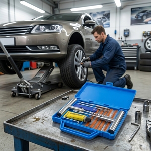 Kit completo de reparación de neumáticos para automóvil, caja de plástico, juego de herramientas para tapar <span class=keywords><strong>pinchazos</strong></span> en neumáticos de camioneta, SUV, motocicleta, reparación de <span class=keywords><strong>pinchazos</strong></span> en neumáticos sin cámara. - Product Image 2