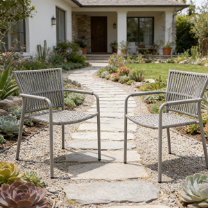 Chaise d'extérieur empilable en aluminium de qualité commerciale, <span class=keywords><strong>fauteuil</strong></span> de bistrot moderne peu encombrant avec sangles à séchage rapide - Product Image 4