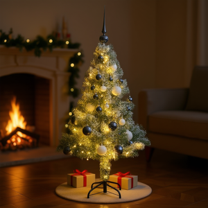 Árbol de Navidad Artificial de 59.1 Pulgadas con Nieve Artificial, Luces LED Blancas Cálidas, Decoración Interior con Juego de Bolas y Base - Product Image 2