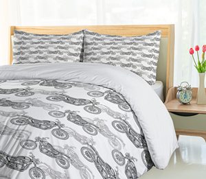 Bộ vỏ chăn xe máy, Minh họa thang độ Xám thực tế của xe máy cổ điển nhiều chi tiết, bộ giường trang trí - Product Image 4