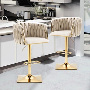 Sillas de Bar Modernas de Terciopelo Azul, Sillas de Cocina de Tela de Lujo, Sillas Giratorias para Cocina, Silla Alta Portátil para Adultos - Product Image 5