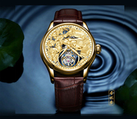Reloj Mecánico de Pulsera para Hombre de 42 mm con Diamantes Reales, Tourbillon, Diseño 3D de Cerdo en Oro y Micrograbado