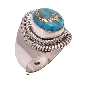 Anillos de Turquesa Azul Cobre Natural, Joyería Fina Hecha a Mano, Venta al Por Mayor, Anillos de Plata de Ley 925, Fabricante - Product Image 1