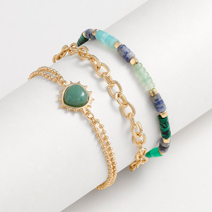 Boho18k Pulsera de aleación chapada en oro Elástico en forma de corazón Piedra natural Ajustable 3 piezas Conjunto de pulsera - Product Image 5
