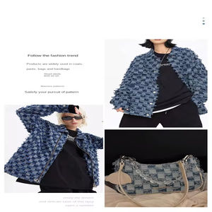 Bán Buôn Checkerboard Tua Jacquard Denim Vải Rửa Tay Túi Áo Quần Áo Thiết Kế Vải May Cotton Denim Vải - Product Image 2