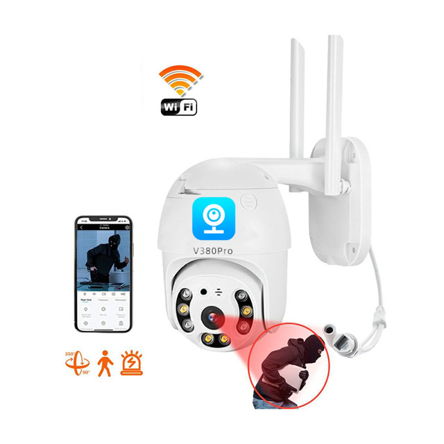 Smart Home Two Way Audio Outdoor Wifi V380 Pro Ptz Camera Full Color Night Vision 1080p Cctv Camera  Connected to Mobile Phone