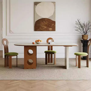 <span class=keywords><strong>Table</strong></span> à manger rectangulaire en pierre de travertin de style rétro français, <span class=keywords><strong>table</strong></span> à manger pour petit espace, <span class=keywords><strong>table</strong></span> en bois massif - Product Image 2
