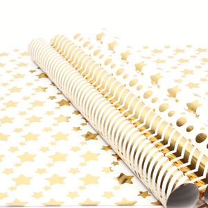 Hot Sell Gift Wrapping <b>Paper</b> Sheet Roll with Hot Stamping Polka Dot Pentastar Stripe <b>Pattern</b> Printed - Product Image 3