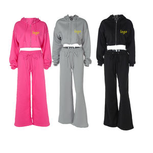 Frauen Casual Loose Sports 2-teiliges Jogging hosen set Langarm-Kapuzen pullover mit Reiß verschluss und Hosen mit weitem Bein - Product Image 4