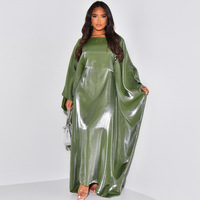Nouvelle mode couleur unie tissu satiné à manches chauve-souris taille ample dubaï femmes musulmanes Robe Abaya