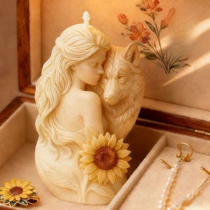 Molde de silicona UNIMOUND para velas aromáticas de niña lobo, hecho a mano, apto para lavavajillas, adornos DIY al por mayor, hecho en China - Product Image 1