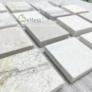 Diferentes tipos de amostras de pedra natural de mármore de quartzito branco 10x10 cm para uso externo em pavimentação ao ar livre