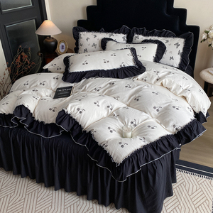 French Retro Princess Style <b>Bedding</b> <b>Set</b> All Cotton Duvet Cover With Bed Skirt Printed Butterfly Pattern Breathable Four Piece - Product Image 4