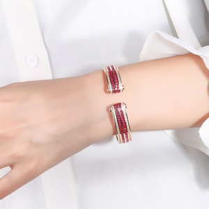 Factory Wholesale Fashion Eco-friendly <b>Copper</b> Gold Plated Micro Pave Multicolor Zircon Open Cuff <b>Bangle</b> Jewelry Women - Product Image 4