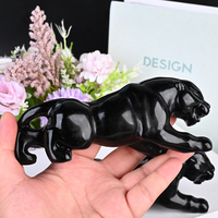 Vente en gros d'animaux en cristal naturel sculptés en obsidienne noire pour la décoration