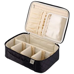 Grande trousse de maquillage avec compartiments - Grand organisateur, grande trousse à cosmétiques noire, énorme trousse de voyage avec poignée pour femmes - Product Image 3