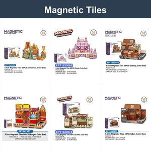 Bloques de Construcción Magnéticos EPT, <span class=keywords><strong>Serie</strong></span> City Street, 58-64 Piezas, Panadería, Hamburguesería, Cafetería, Fichas Magnéticas, Juguete Educativo 3D STEM para Niños - Product Image 2