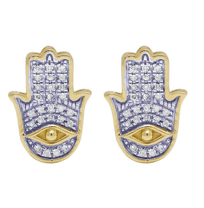 <b>Silver</b> Hamsa Hand Hip Hop Earrings with Lab Grown Diamonds Stylish 10K Gold Inspired Jewelry for Women Fashion - Product Image 1