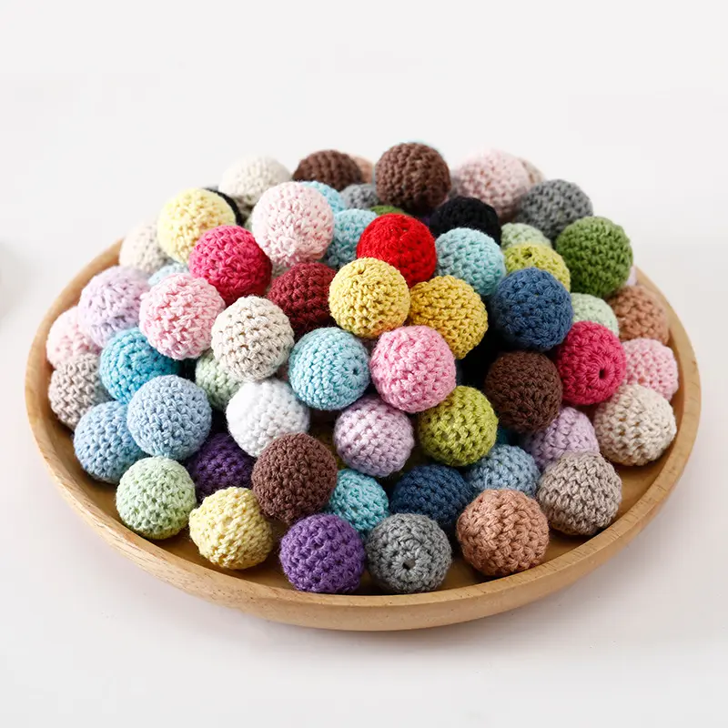 थोक 16mm मिश्रित रंग लकड़ी Crochet कवर मोती कपास मोती लकड़ी बुनाई गेंद DIY नर्सिंग गहने बनाने के लिए