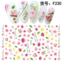 Stiker Kuku Seri F F226-F230, Stiker Kuku 3D Transfer, Dekal Bunga, Stiker Seni Kuku Perekat Sendiri
