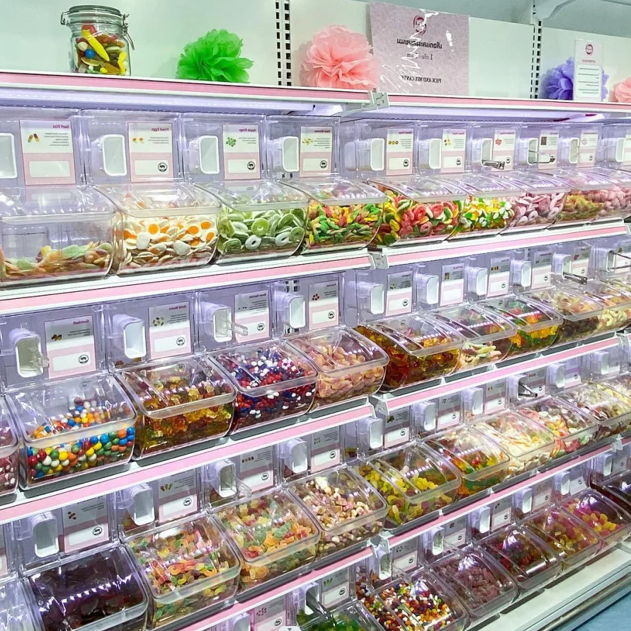 Distributeur de bonbons populaire affichage de céréales bonbons noix boîte conteneur bacs alimentaires en vrac Scoop Bin bacs de rangement en plastique transparent pour les magasins