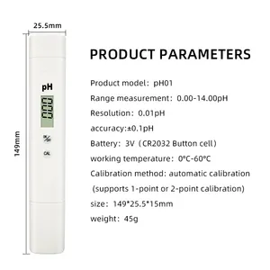 Witte Kleur Ph Meter Digitale Ph Tester 0-14 Ph Met Hoge Nauwkeurigheid