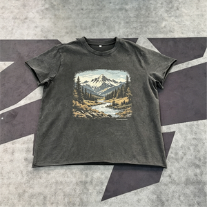 Custom Kornit Dtg T-Shirt Men's <strong>Nature</strong> Scenery Tee with Mountain Landscape Illustration Print OEM Service - Product Image 1