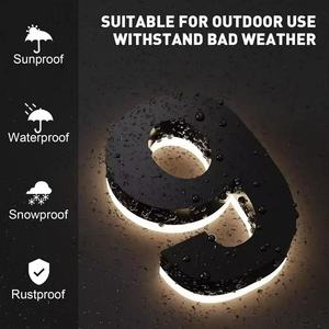 Papan huruf pintu kustom bisnis Led sesuai pesanan pintu luar ruangan toko logam nomor rumah diterangi alamat piring tanda - Product Image 2