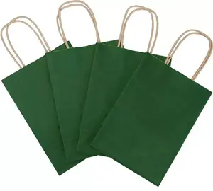 Eco Friendly Reusable Grocery Shopping Dark Green Paper Bags With Rope Handle For Supermarket