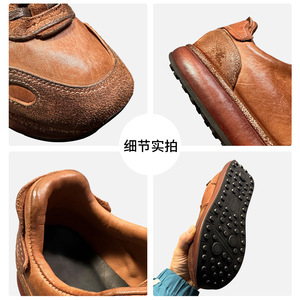 QHCCID Chaussures de marche décontractées pour hommes en cuir véritable marron, fabriquées à la main en Italie, en cuir de cheval, style rétro, avec amorti et talon bas - Product Image 4
