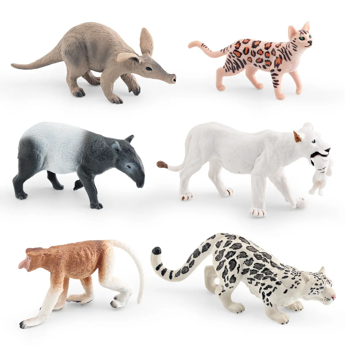 -Simulación de animales salvajes con cachorros leona blanca aardvark Bengala leopardo probóscide mono tapir nieve modelo Decoración